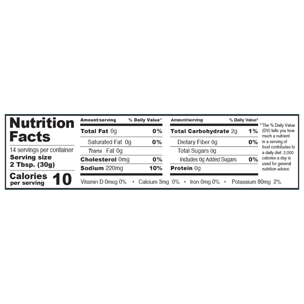 Nutrition facts label for a product with minimal ingredients