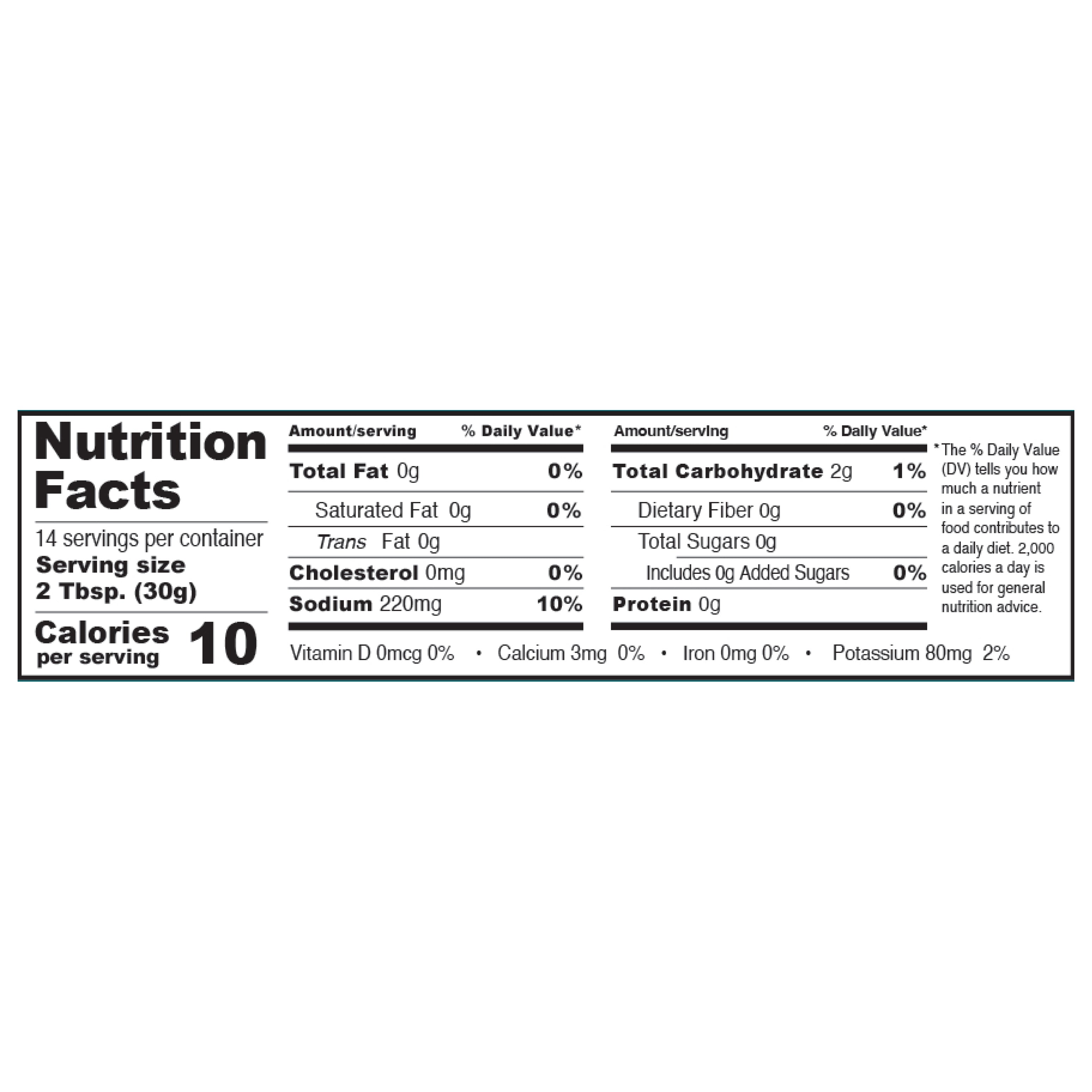 Nutrition facts label for a product with minimal ingredients