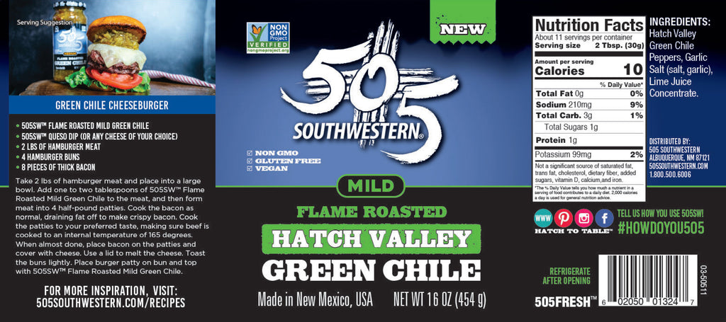 505SW™ Hatch Valley Roasted Green Chile 16OZ – Mild - 6 Pack Case