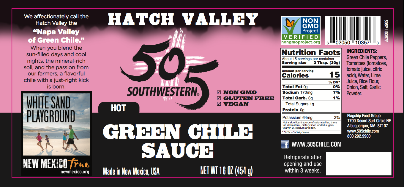 505SW™ Hatch Valley Green Chile Sauce 16oz - HOT - 6 Pack Case