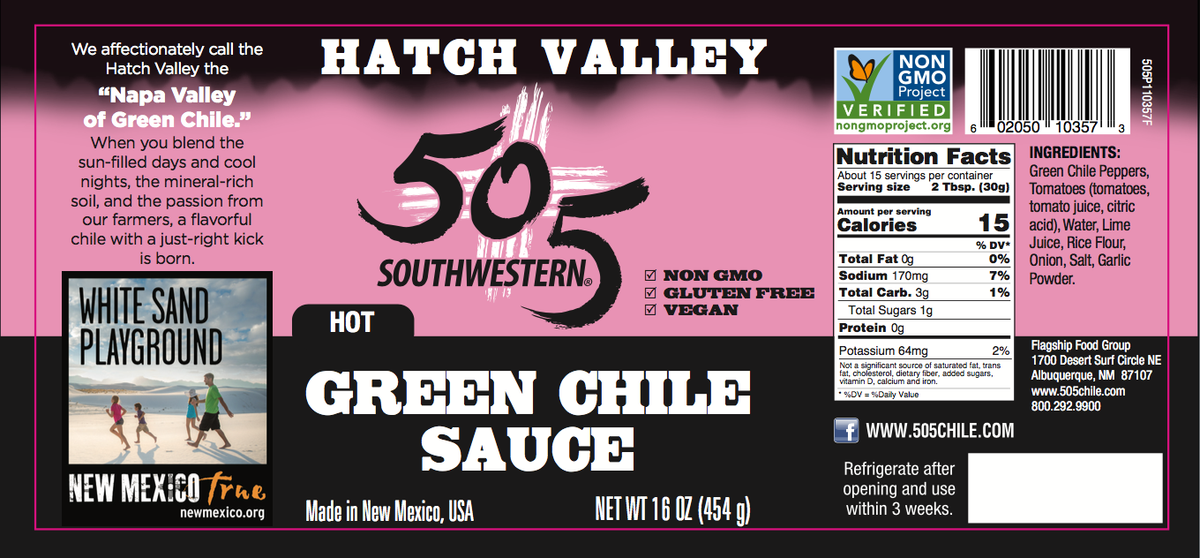 505SW™ Hatch Valley Green Chile Sauce 16oz HOT 6 Pack Case 505
