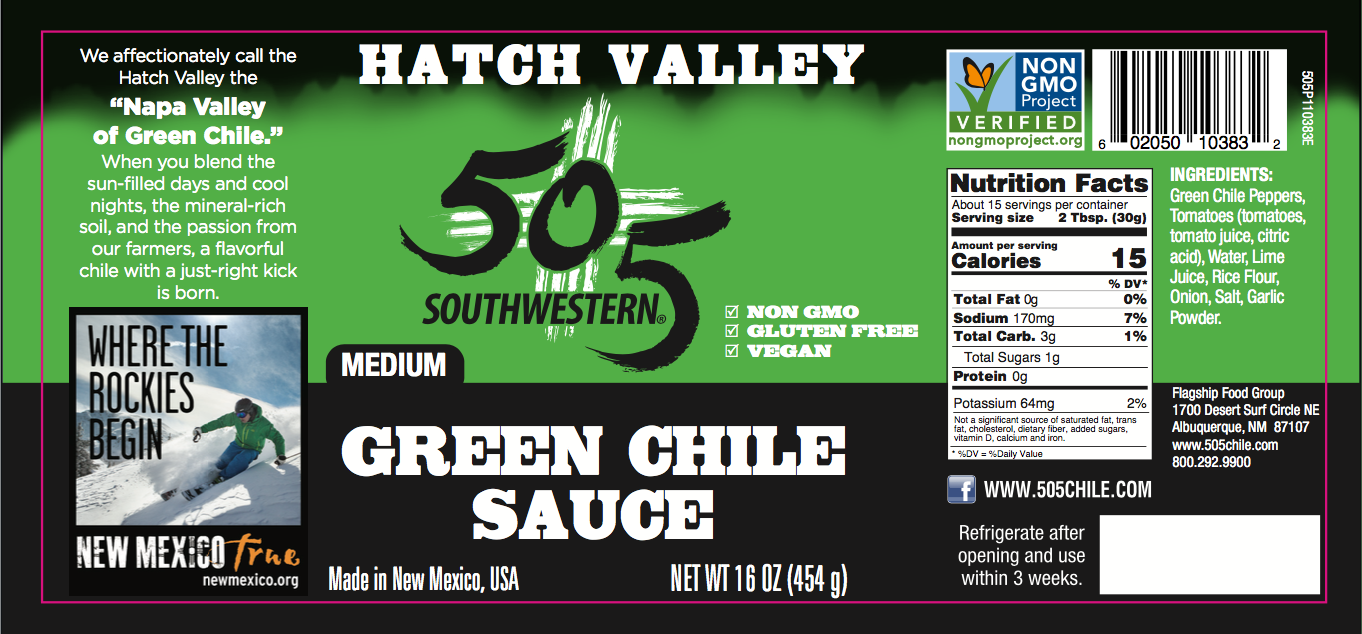 505SW™ Hatch Valley Green Chile Sauce 16oz - MEDIUM - 6 Pack Case