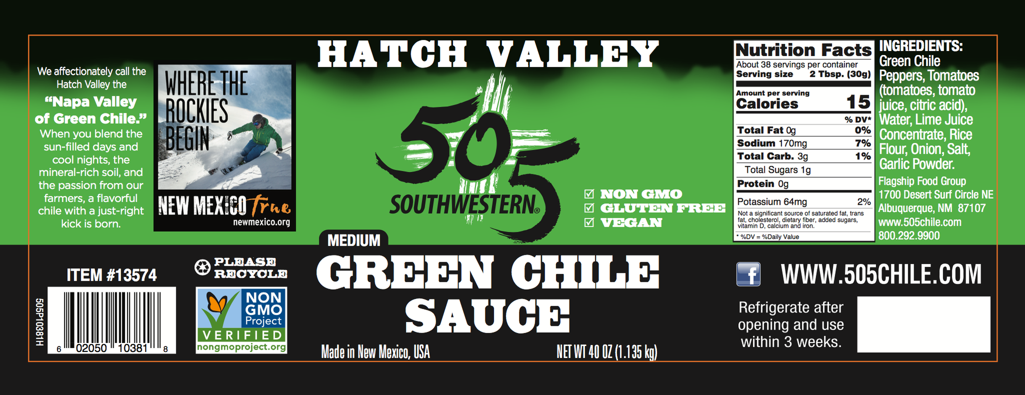 505SW™ Hatch Valley Green Chile Sauce 40 oz MEDIUM 4 Pack Case