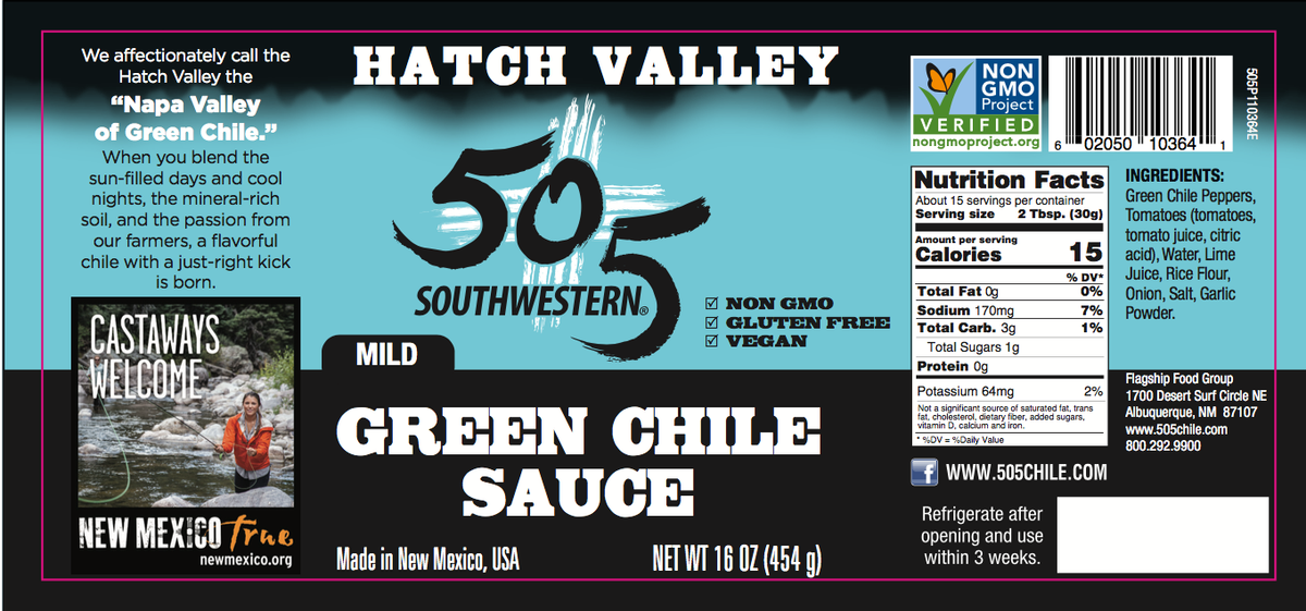 505SW™ Hatch Valley Green Chile Sauce 16oz MILD 6 Pack Case 505