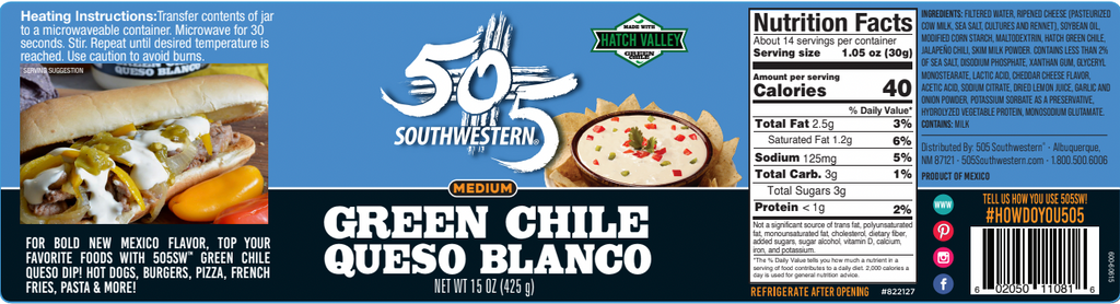 505SW™ Hatch Valley Green Chile Blanco Queso Dip 15oz - 4 Pack Case
