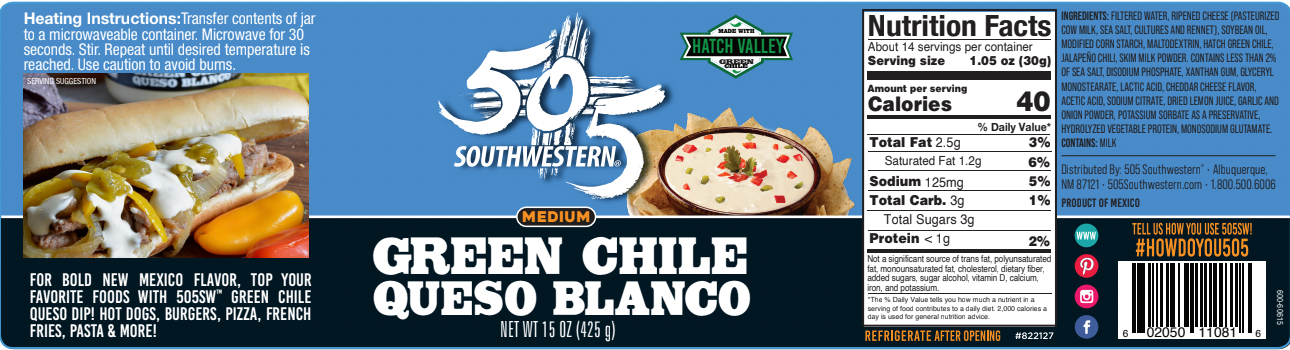 505SW™ Hatch Valley Green Chile Blanco Queso Dip 15oz - 4 Pack Case