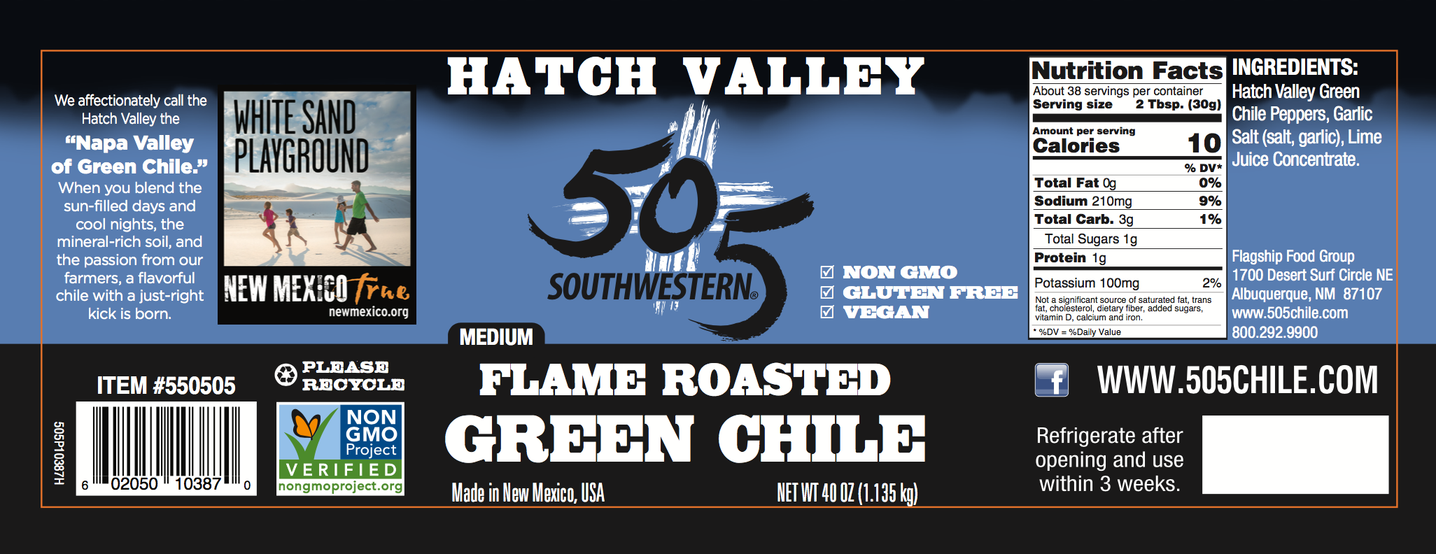 505SW™ Hatch Valley Roasted Green Chile 40oz – 4 Pack Case