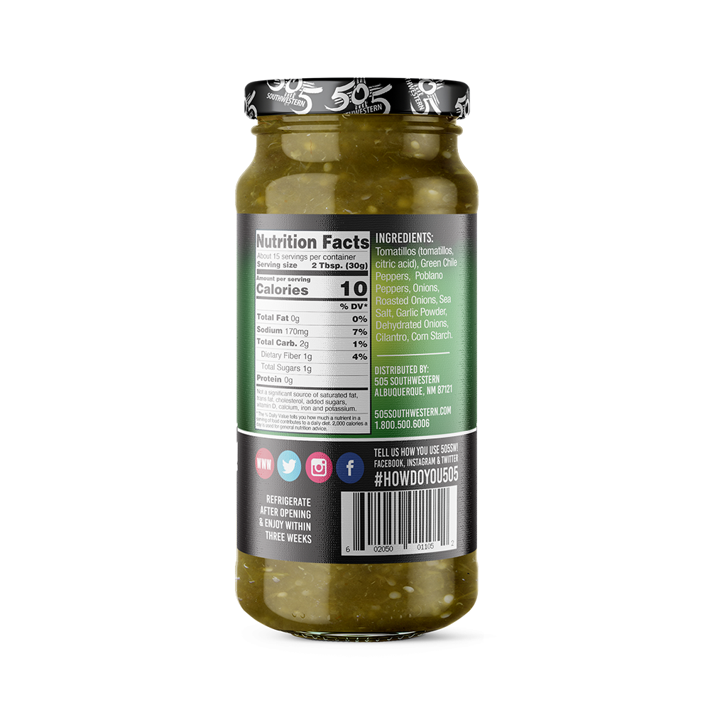 505SW™ Hatch Valley Green Chile Salsa Verde 16oz MEDIUM 6 Pack Cas 505 Southwestern