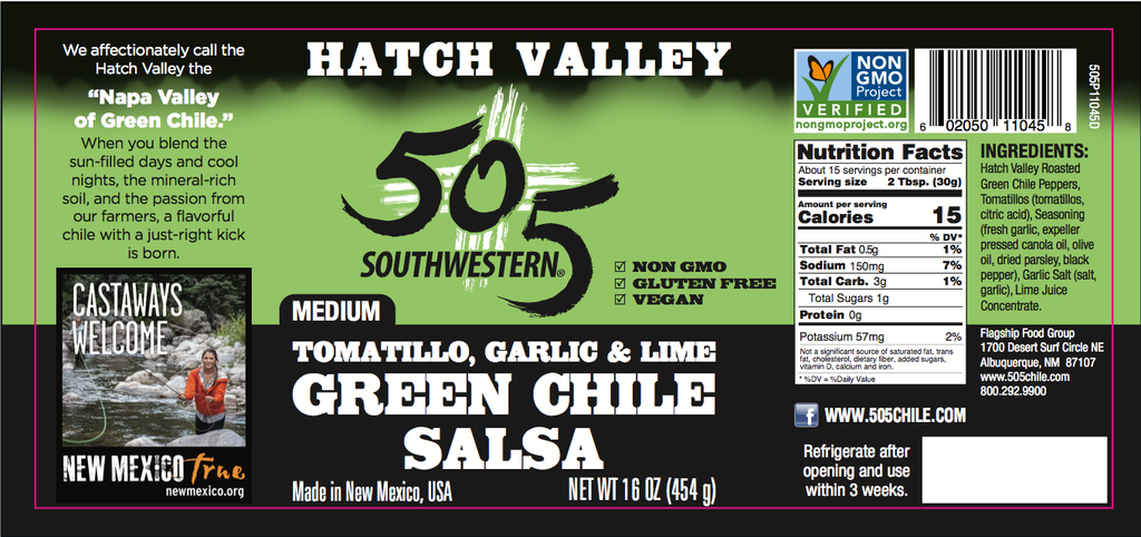 505SW™ Hatch Valley Tomatillo Garlic & Lime Salsa 16oz - MEDIUM - 6 Pack Case