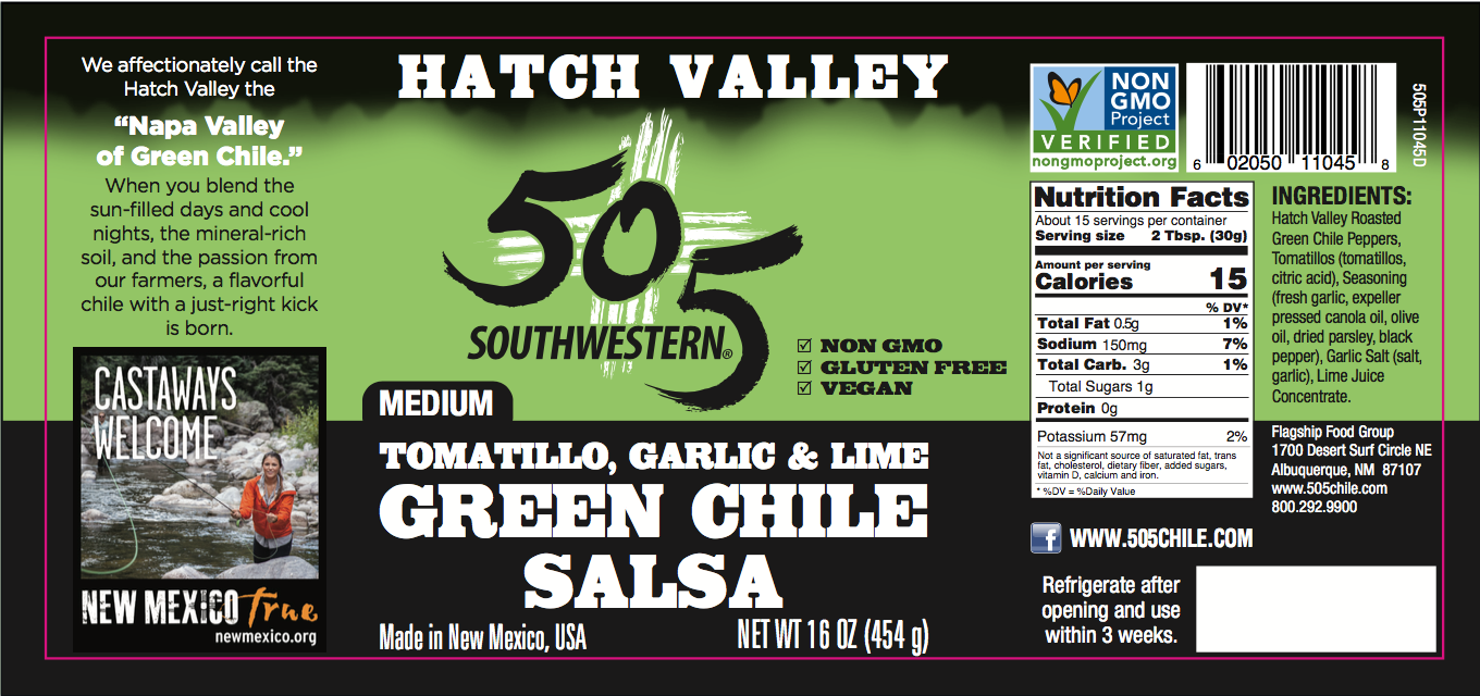 505SW™ Hatch Valley Tomatillo Garlic & Lime Salsa 16oz - MEDIUM - 6 Pack Case
